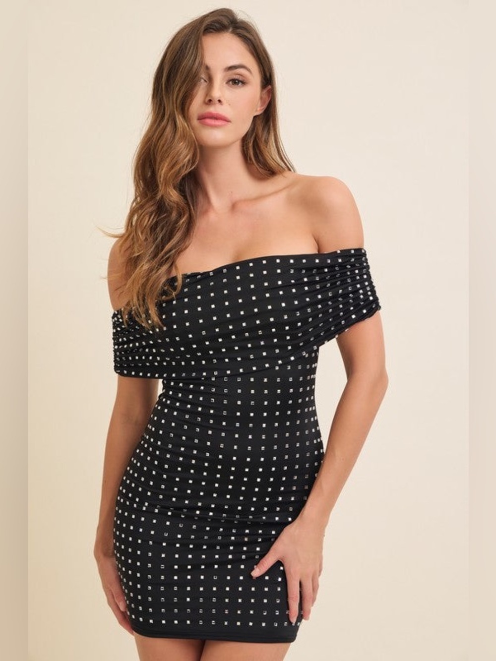 *24 FRIDAY SALE* The Party Is Here Embellished Off Shoulder Black Mini Dress